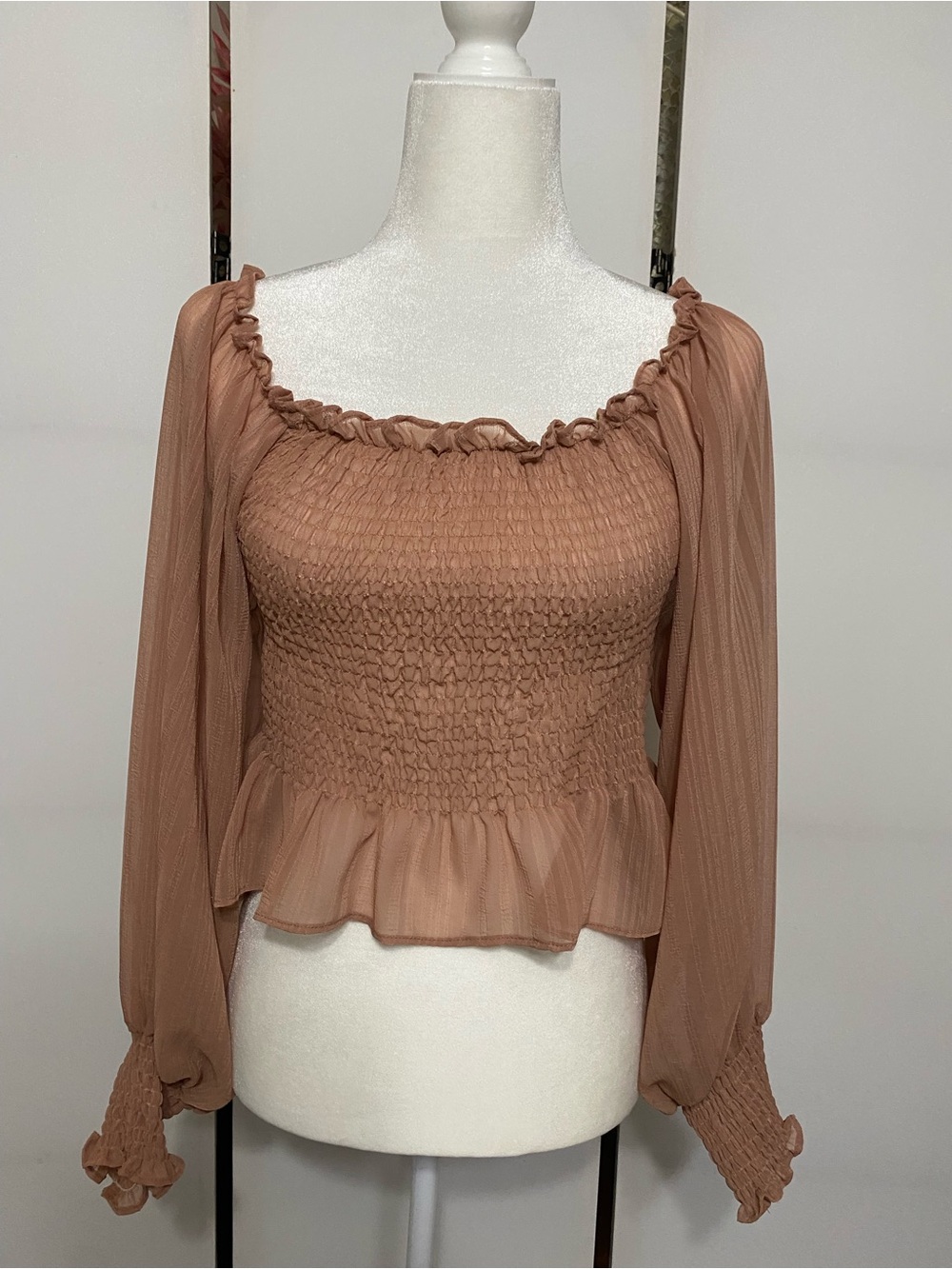 Nasty Gal Dusty Rose Smocked Peasant Blouse